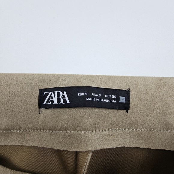 Zara Women Faux Suede Leggins Size Small Color Brown Tan Elastic Waistband Comfy - Picture 4 of 13